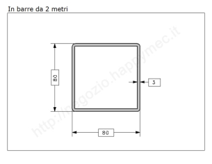 Tubo quadro grezzo 80x3 in barre da 2 metri in ferro