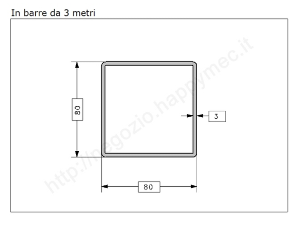 Tubo quadro grezzo 80x3 in barre da 3 metri in ferro