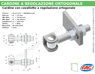 Cardine inox M18 a regolazione ortogonale con cavallotto