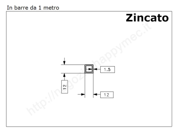 Tubo quadro zincato 12x1,5 in barre da 1 metro in ferro