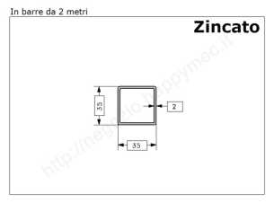 Tubo quadro zincato 35x2 in barre da 2 metri* in ferro