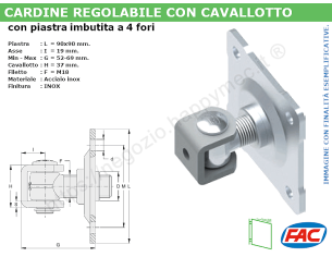Cardine inox M18 con cavallotto e piastra imbutita a 4 fori