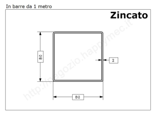 Tubo quadro zincato 80x2 in barre da 1 metro* in ferro