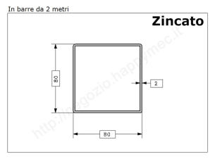 Tubo quadro zincato 80x2 in barre da 2 metri* in ferro
