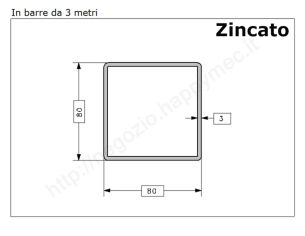 Tubo quadro zincato 80x3 in barre da 3 metri* in ferro