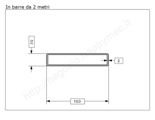 Tubo rettangolare grezzo 100x20x2 in barre da 2 metri in ferro