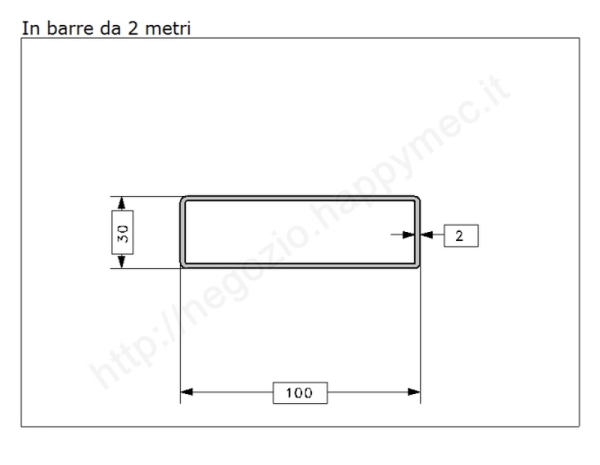 Tubo rettangolare grezzo 100x30x2 in barre da 2 metri in ferro