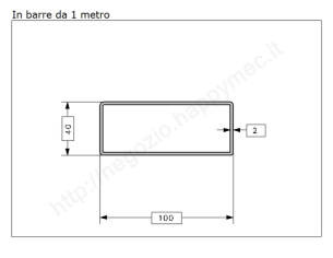 Tubo rettangolare grezzo 100x40x2 in barre da 1 metro in ferro