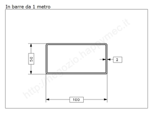 Tubo rettangolare grezzo 100x50x2 in barre da 1 metro in ferro
