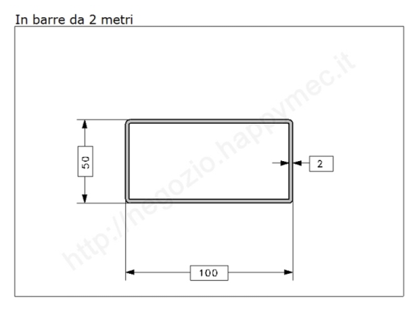 Tubo rettangolare grezzo 100x50x2 in barre da 2 metri in ferro