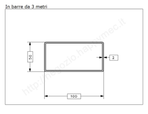 Tubo rettangolare grezzo 100x50x2 in barre da 3 metri in ferro