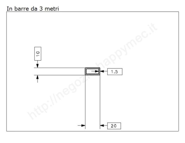 Tubo rettangolare grezzo 20x10x1,5 in barre da 3 metri in ferro