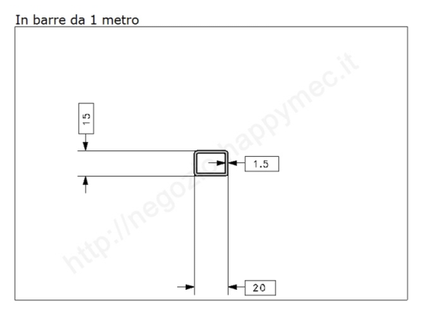 Tubo rettangolare grezzo 20x15x1,5 in barre da 1 metro in ferro