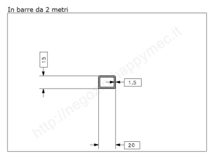 Tubo rettangolare grezzo 20x15x1,5 in barre da 2 metri in ferro