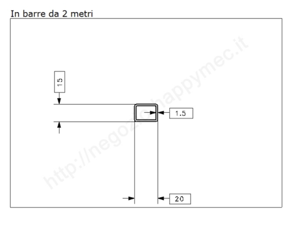 Tubo rettangolare grezzo 20x15x1,5 in barre da 2 metri in ferro