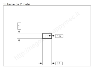 Tubo rettangolare grezzo 25x15x1,5 in barre da 2 metri in ferro