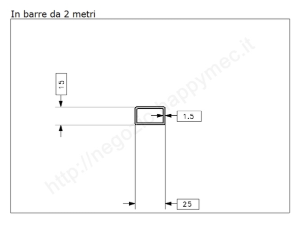 Tubo rettangolare grezzo 25x15x1,5 in barre da 2 metri in ferro