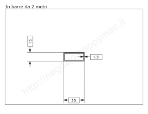 Tubo rettangolare grezzo 35x15x1,5 in barre da 2 metri in ferro