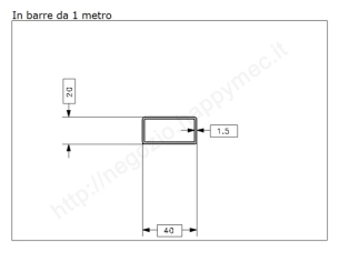 Tubo rettangolare grezzo 40x20x1,5 in barre da 1 metro in ferro