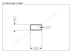 Tubo rettangolare grezzo 40x20x1,5 in barre da 3 metri in ferro