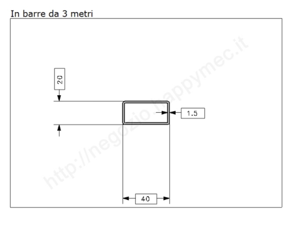 Tubo rettangolare grezzo 40x20x1,5 in barre da 3 metri in ferro