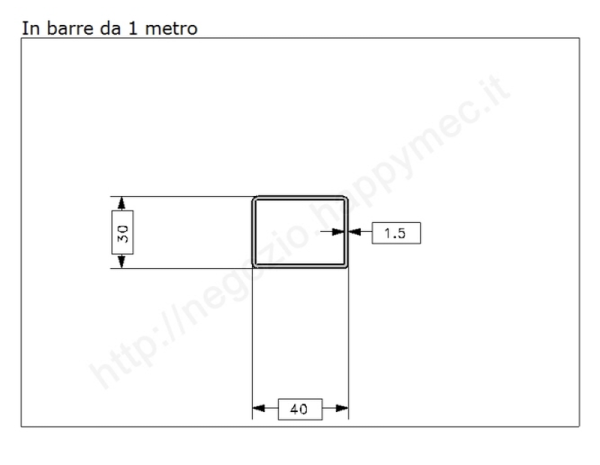 Tubo rettangolare grezzo 40x30x1,5 in barre da 1 metro in ferro