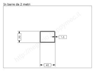 Tubo rettangolare grezzo 40x30x1,5 in barre da 2 metri in ferro