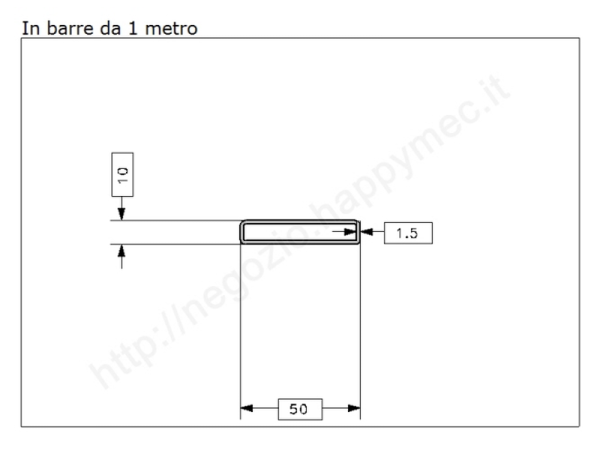 Tubo rettangolare grezzo 50x10x1,5 in barre da 1 metro in ferro