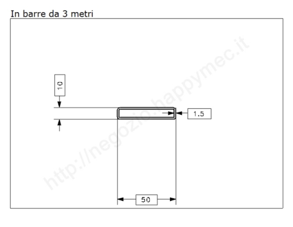 Tubo rettangolare grezzo 50x10x1,5 in barre da 3 metri in ferro