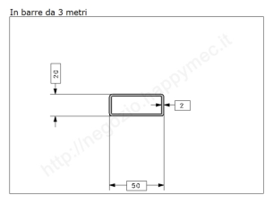 Tubo rettangolare grezzo 50x10x2 in barre da 3 metri in ferro