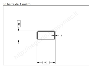 Tubo rettangolare grezzo 50x25x2 in barre da 1 metro in ferro