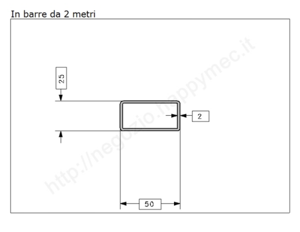 Tubo rettangolare grezzo 50x25x2 in barre da 2 metri in ferro