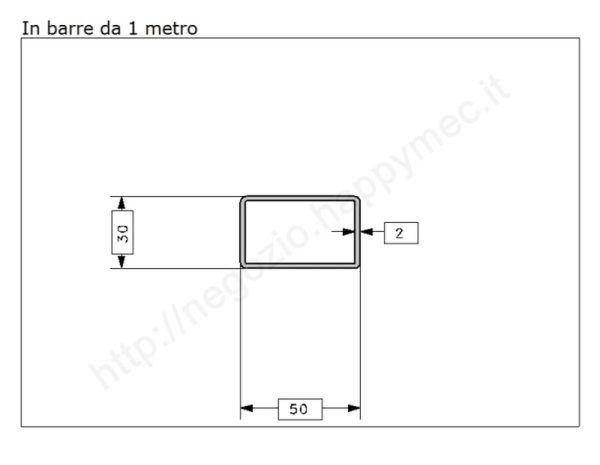 Tubo rettangolare grezzo 50x30x2 in barre da 1 metro in ferro