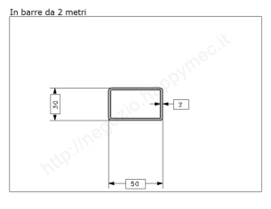 Tubo rettangolare grezzo 50x30x2 in barre da 2 metri in ferro
