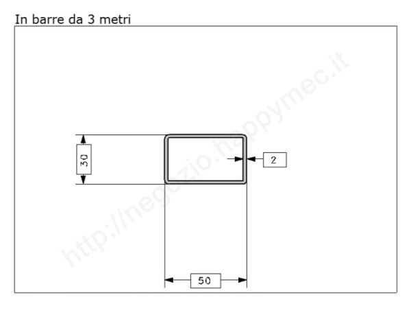 Tubo rettangolare grezzo 50x30x2 in barre da 3 metri in ferro