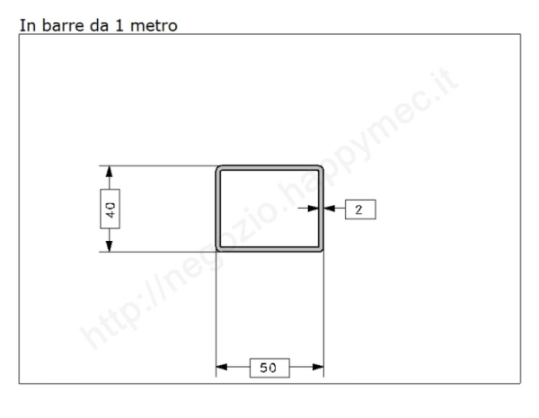 Tubo rettangolare grezzo 50x40x2 in barre da 1 metro in ferro