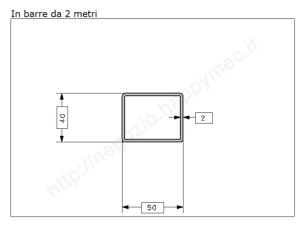 Tubo rettangolare grezzo 50x40x2 in barre da 2 metri in ferro