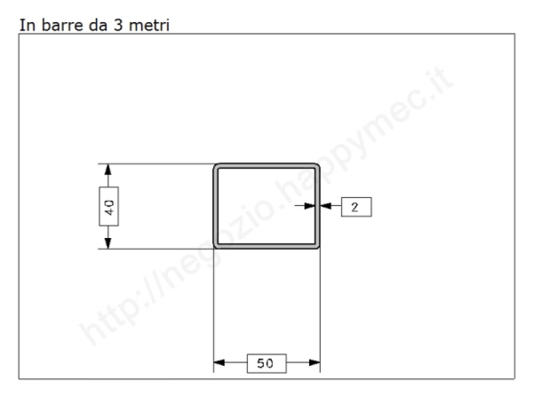 Tubo rettangolare grezzo 50x40x2 in barre da 3 metri in ferro