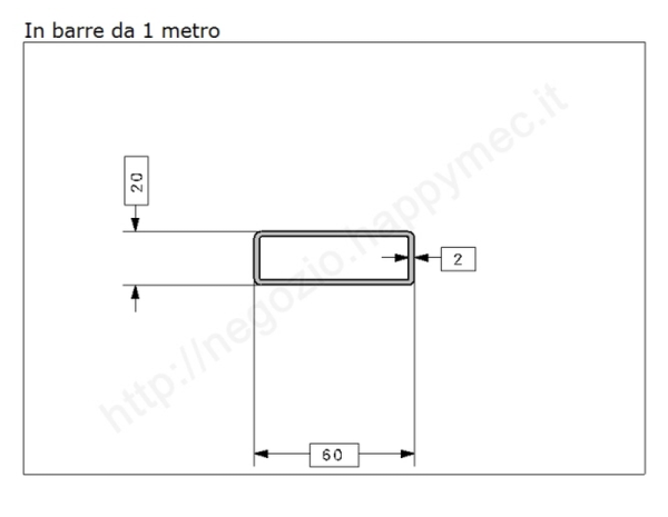 Tubo rettangolare grezzo 60x20x2 in barre da 1 metro in ferro