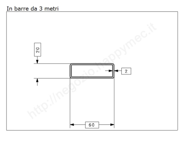 Tubo rettangolare grezzo 60x20x2 in barre da 3 metri in ferro