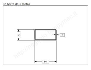 Tubo rettangolare grezzo 60x30x2 in barre da 1 metro in ferro