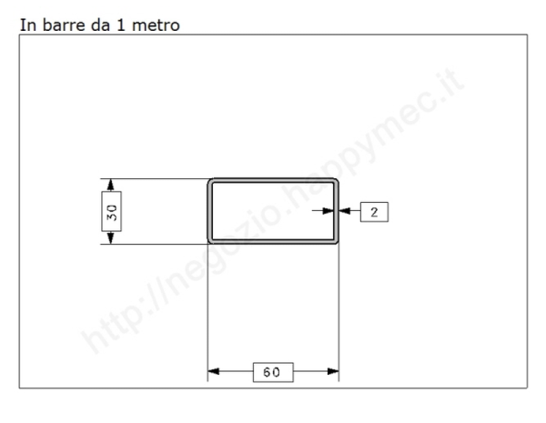 Tubo rettangolare grezzo 60x30x2 in barre da 1 metro in ferro