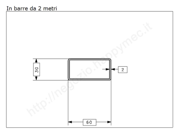 Tubo rettangolare grezzo 60x30x2 in barre da 2 metri in ferro
