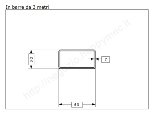 Tubo rettangolare grezzo 60x30x2 in barre da 3 metri in ferro
