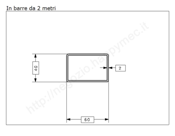 Tubo rettangolare grezzo 60x40x2 in barre da 2 metri in ferro
