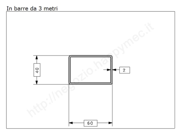 Tubo rettangolare grezzo 60x40x2 in barre da 3 metri in ferro