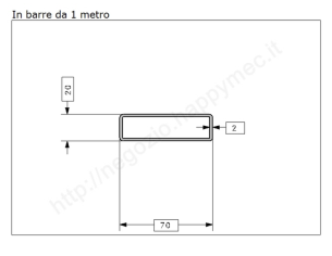 Tubo rettangolare grezzo 70x20x2 in barre da 1 metro in ferro