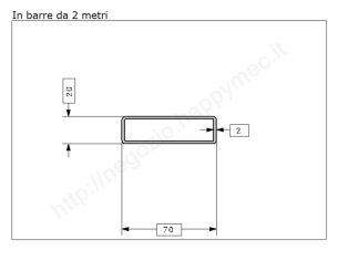 Tubo rettangolare grezzo 70x20x2 in barre da 2 metri in ferro