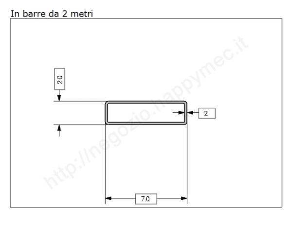 Tubo rettangolare grezzo 70x20x2 in barre da 2 metri in ferro