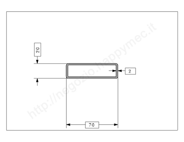 Tubo rettangolare grezzo 70x20x2 in barre da 3 metri in ferro